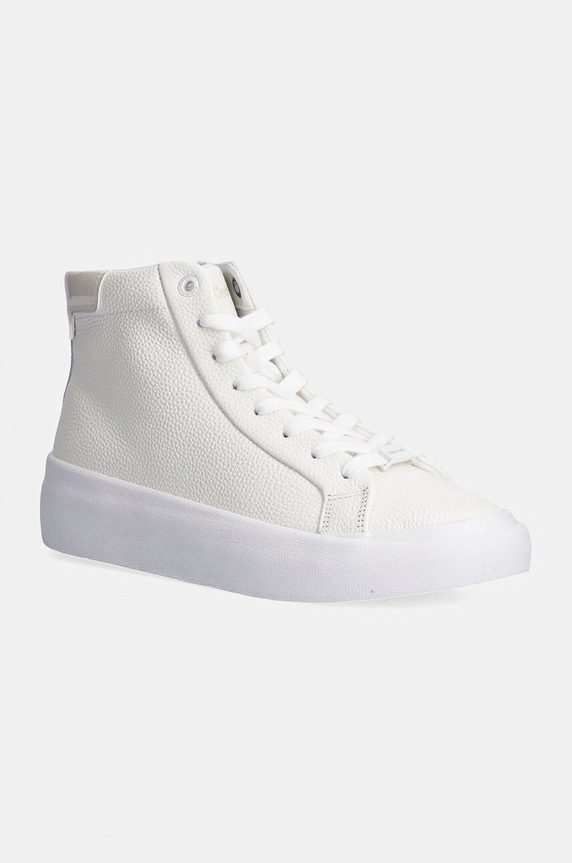 Δερμάτινα sneakers Calvin Klein VULC HIGH TOP LTH πλατφόρμα λευκό HW0HW02213