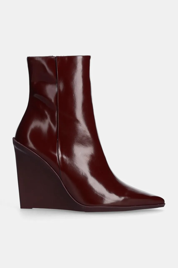Δερμάτινες μπότες Calvin Klein WEDGE ANKLE BOOT 90 LTH HW0HW02256 μπορντό AW24