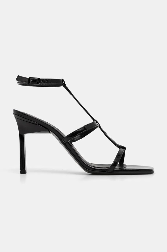 Δερμάτινα πέδιλα Calvin Klein HEEL GLADI SANDAL 90 PAT HW0HW02312 μαύρο AW24