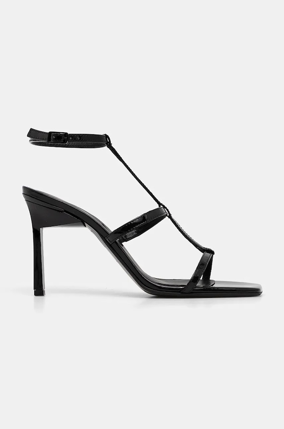 Δερμάτινα πέδιλα Calvin Klein HEEL GLADI SANDAL 90 PAT HW0HW02312 μαύρο AW24