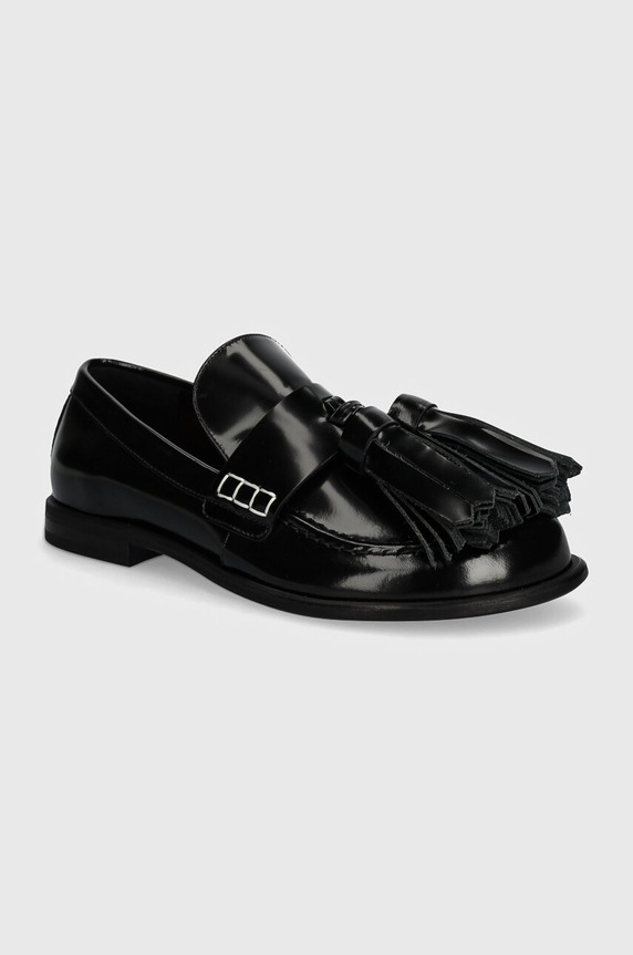Kožne mokasinke JW Anderson Tassel ravna crna ANW43002A.999