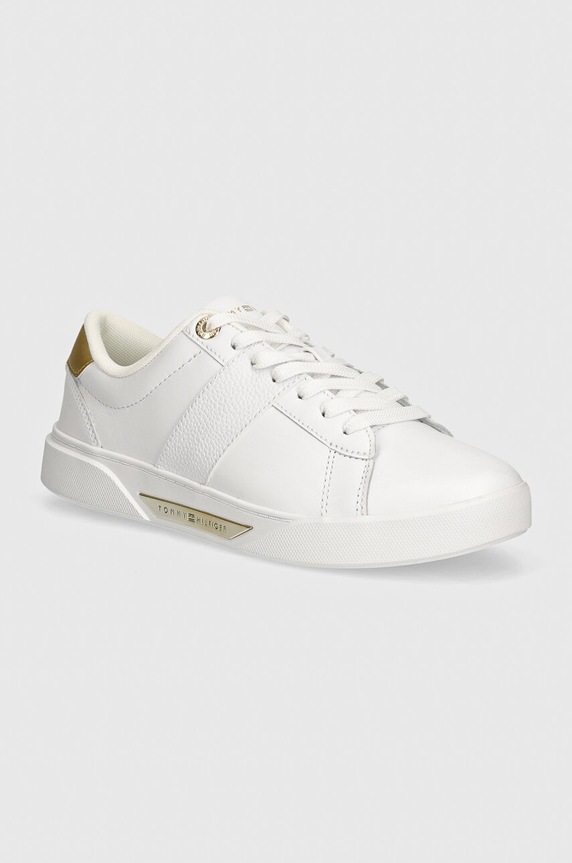 Kožené sneakers boty Tommy Hilfiger CHIC PANEL COURT SNEAKER plochá bílá FW0FW07998