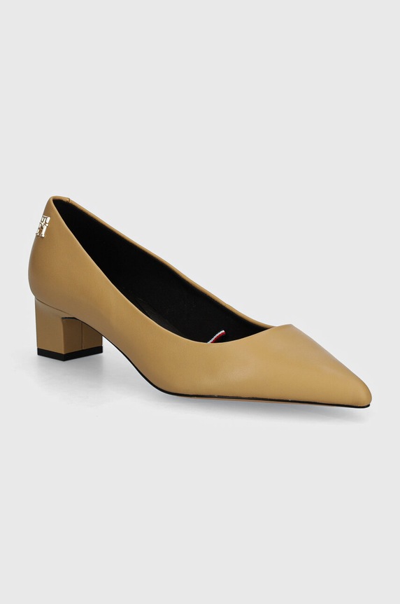 Kožne salonke Tommy Hilfiger TH MID HEEL PUMP široka potpetica bež FW0FW08204