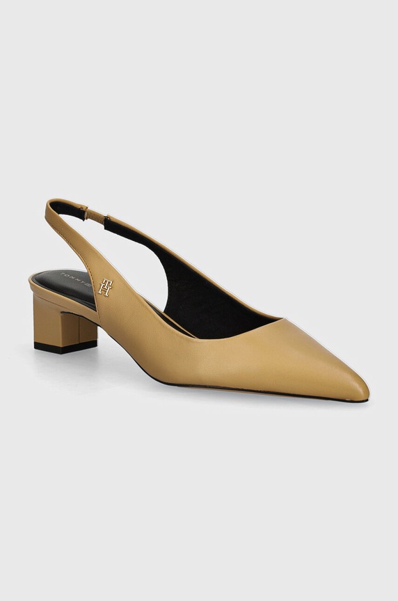 Kožne salonke Tommy Hilfiger TH MID HEEL SLINGBACK široka potpetica bež FW0FW08292