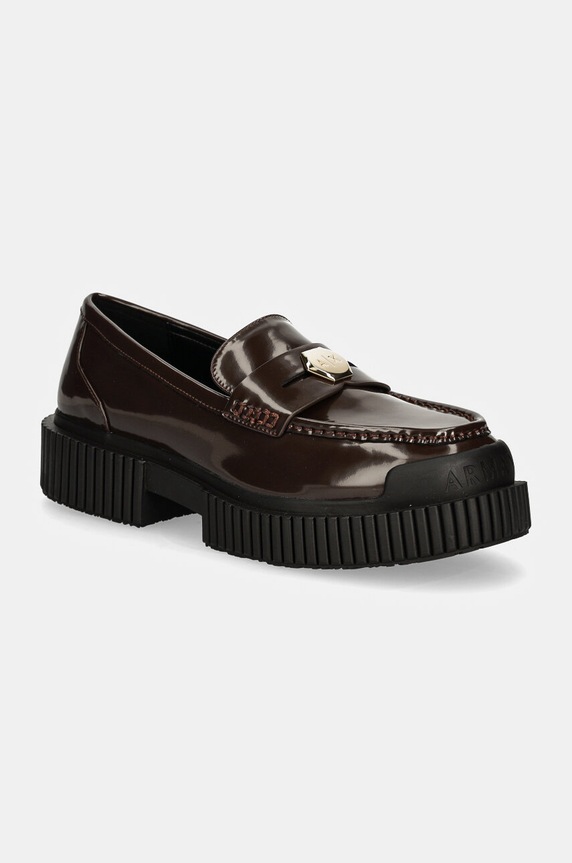 Armani Exchange mocasini de piele piele acoperită maro XDA005.XV878.01800