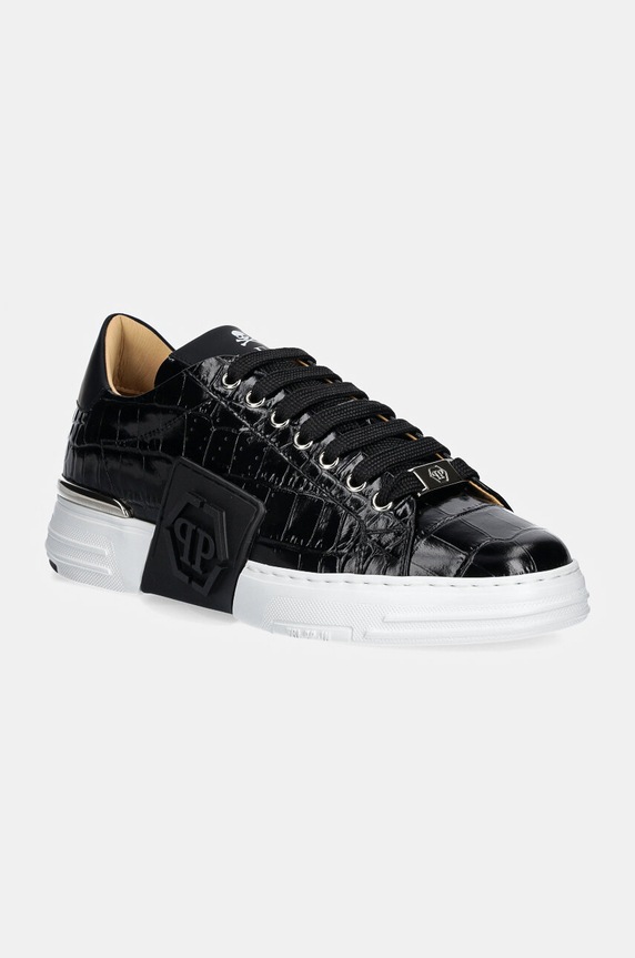 Philipp Plein bőr sportcipő Crocco Lo-Top Hexagon platformos fekete USC0653.PTE003N.02