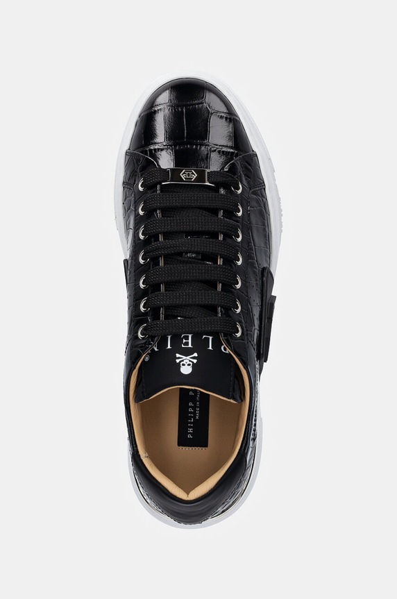 Philipp Plein bőr sportcipő Crocco Lo-Top Hexagon fekete USC0653.PTE003N.02