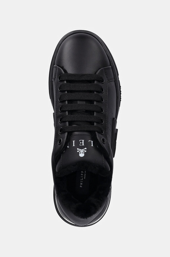 Philipp Plein bőr sportcipő Nappa Lo-Top Fur Hexagon fekete USC0691.PLE075N.0202