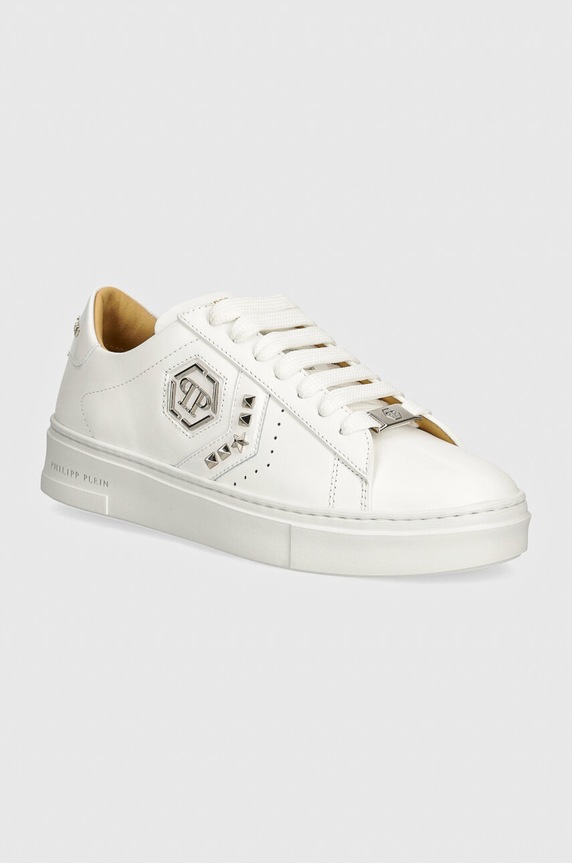 Δερμάτινα sneakers Philipp Plein Lo-Top Arrow Force πλατφόρμα λευκό WSC2751.PLE005N.0101