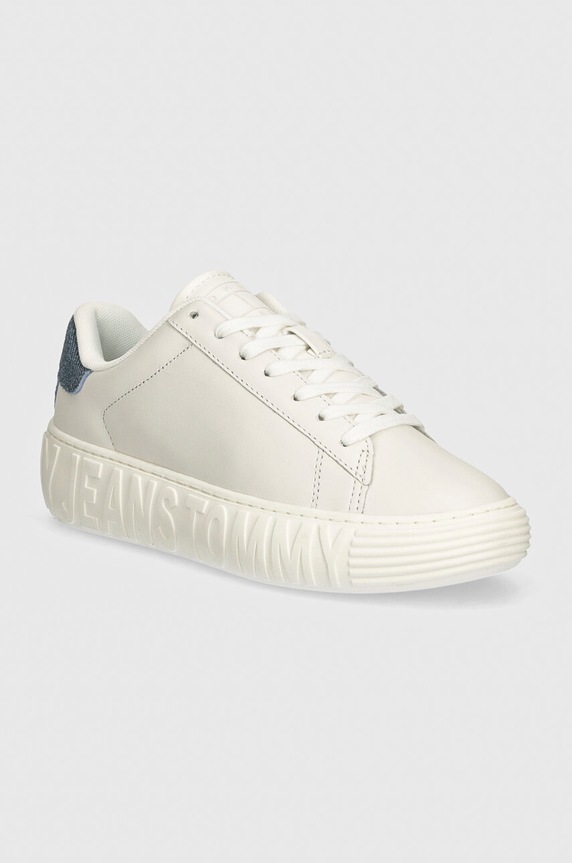 Kožené sneakers boty Tommy Jeans TJW FANCY LEATHER CUPSOLE platforma bílá EN0EN02575