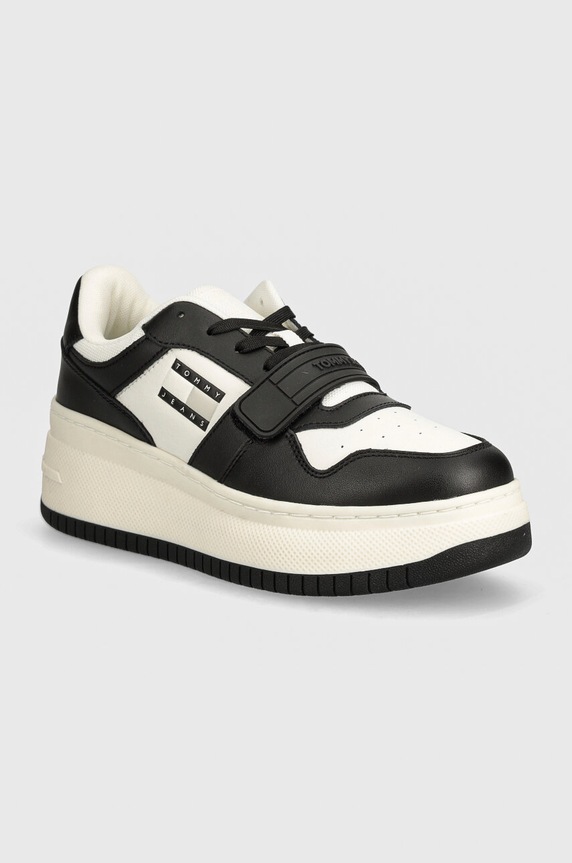 Tommy Jeans sneakersy TJW RETRO BASKET FLATFORM VELCRO tekstylny czarny EN0EN02573