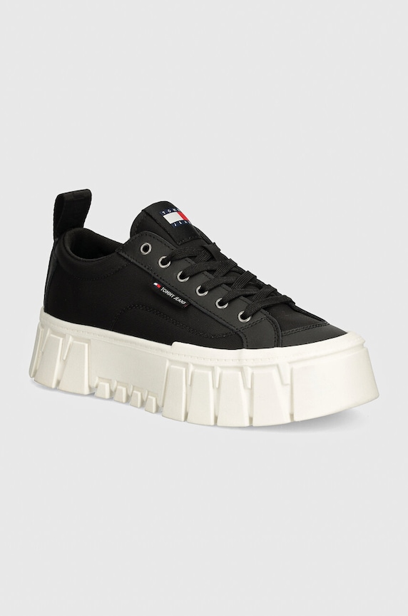 Tenisky Tommy Jeans TJW VULC FLATFORM LC MIX MEDIA přírodní kůže černá EN0EN02569