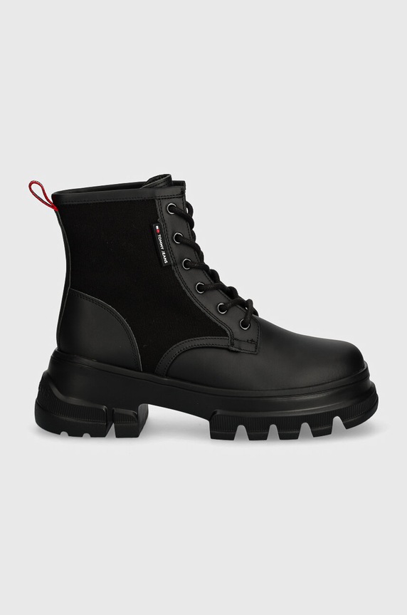 Tommy Jeans botki TJW CHUNKY LACE UP BOOT MIX MAT EN0EN02554 czarny AW24
