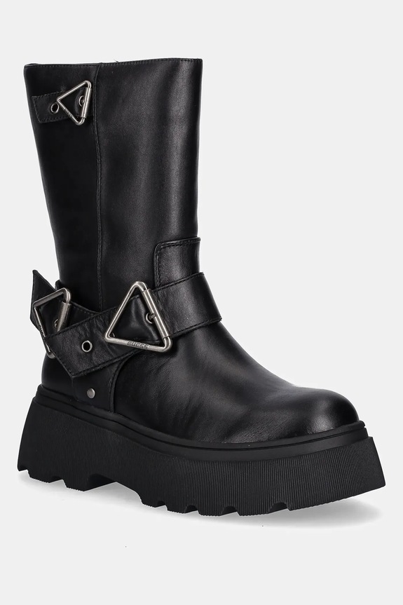 Guess cizme de piele NURIA 5-8 cm negru FLFNUR.LEA10.BLACK
