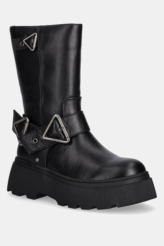 Guess cizme de piele NURIA 5-8 cm negru FLFNUR.LEA10.BLACK