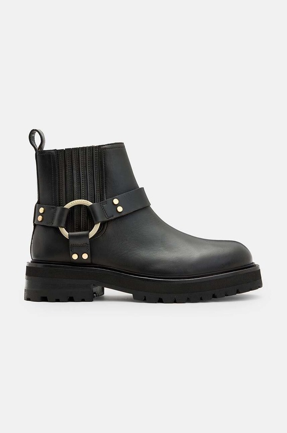 Δερμάτινες μπότες AllSaints Maddie Biker Boot φλατ μαύρο W054FB
