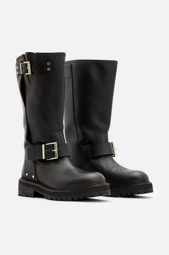 Usnjeni elegantni škornji AllSaints Tay Biker Boot W026FA črna AW24