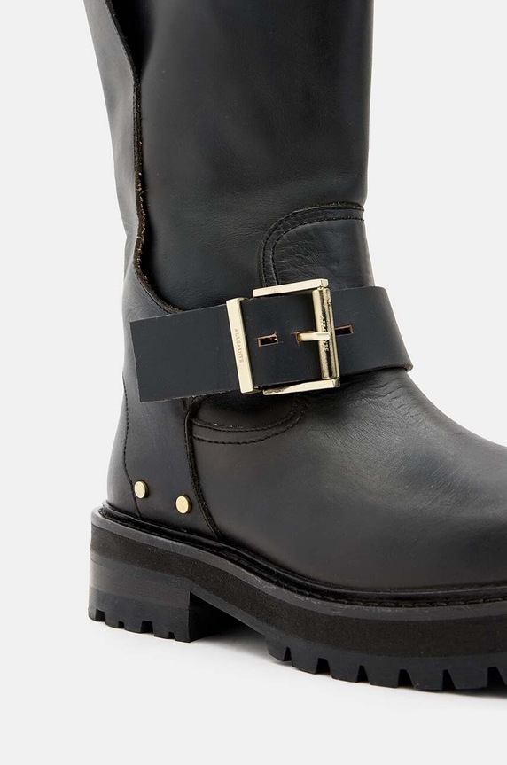Usnjeni elegantni škornji AllSaints Tay Biker Boot črna W026FA