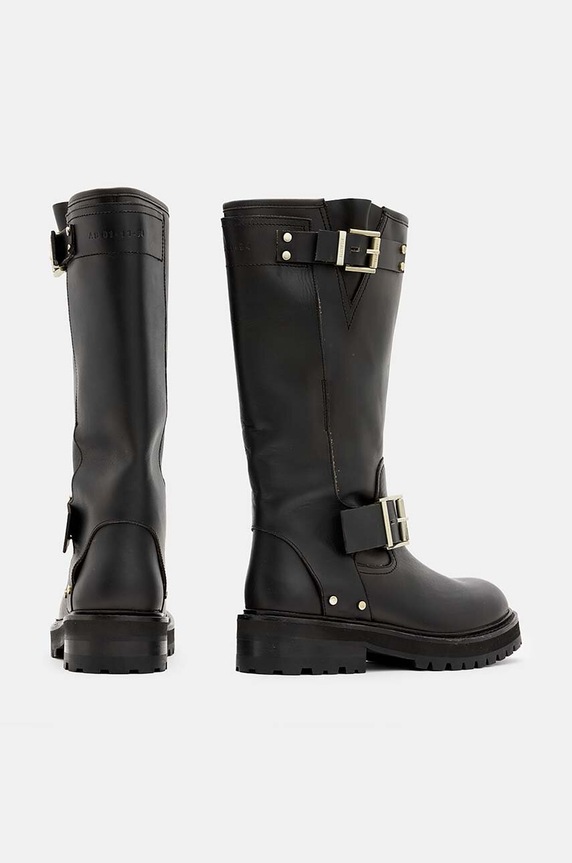 Usnjeni elegantni škornji AllSaints Tay Biker Boot W026FA črna
