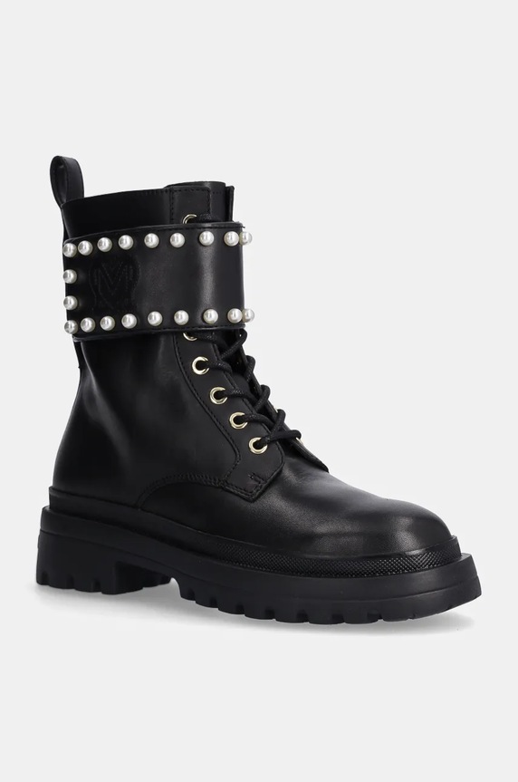 Кожени боти Love Moschino гладка кожа черен JA24235G0LIA0000