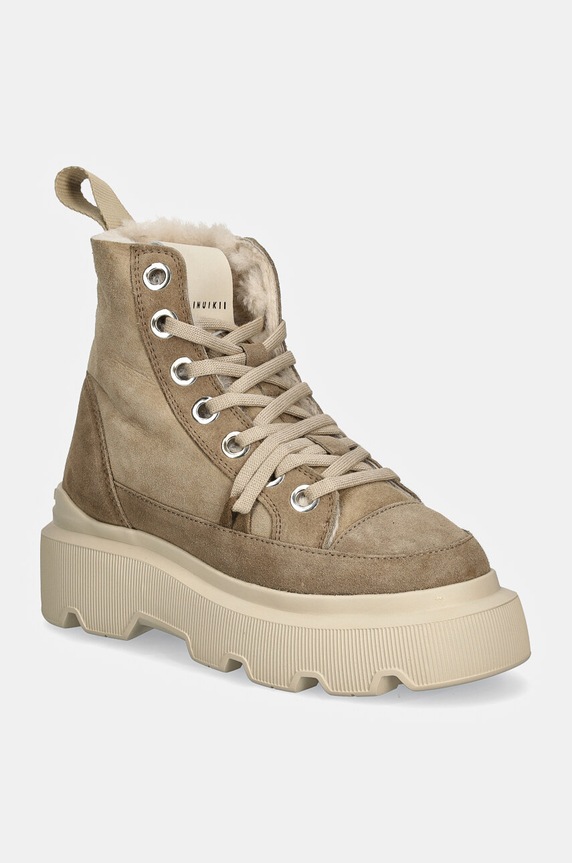 Σουέτ παπούτσια Inuikii Matilda Shearling ίσια πλατφόρμα μπεζ 1002.002.0012.250