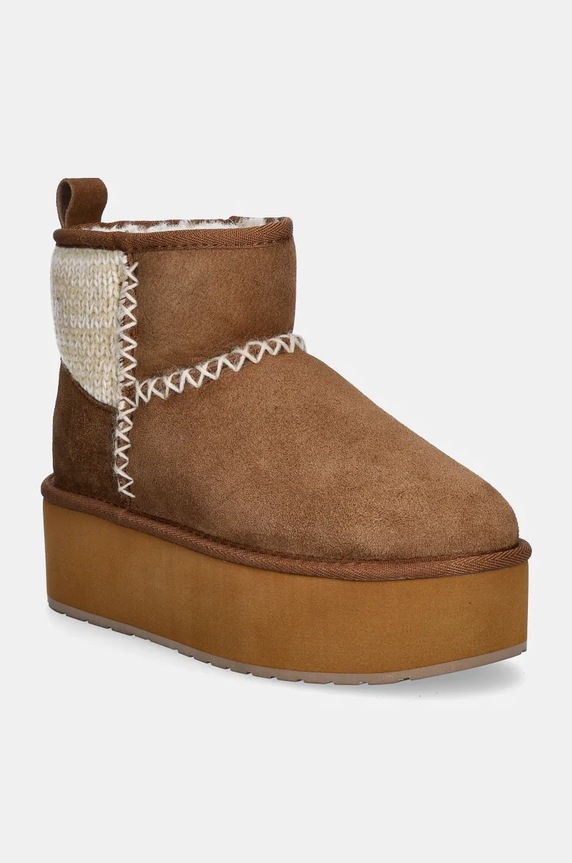 Semišové snehule Emu Australia Stinger Knit Flatform zateplené hnedá W13143.CHES