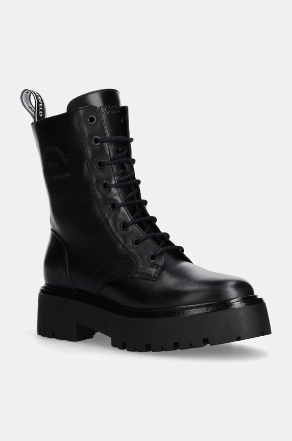 Karl Lagerfeld workery skórzane BURLY BIKER płaski czarny KL43455.000
