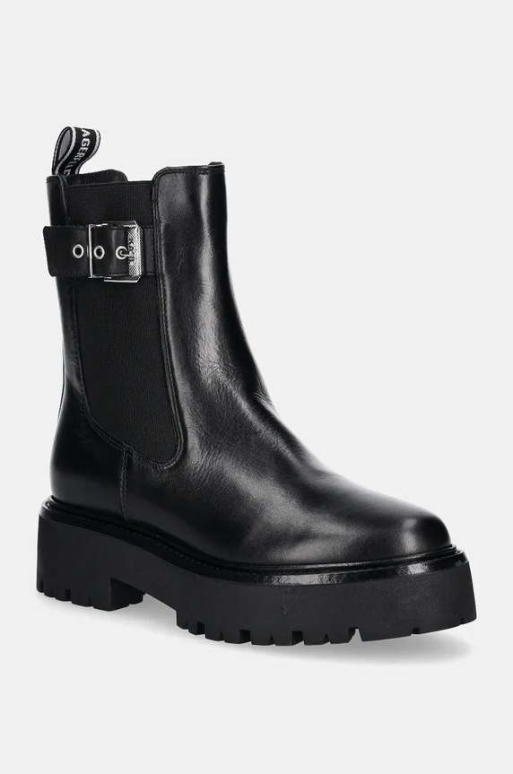 Kožené kotníkové boty Karl Lagerfeld BURLY BIKER nezateplené černá KL43460.000