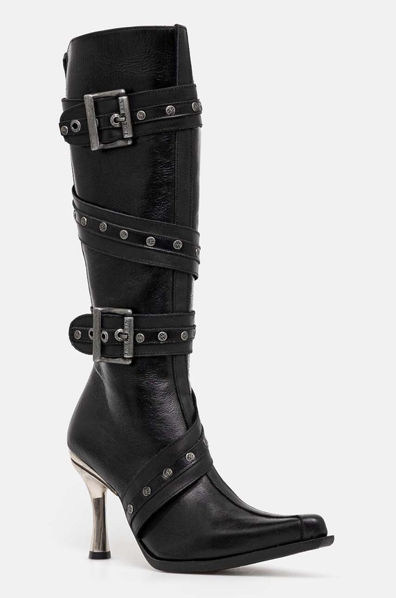 Kožne čizme New Rock ITALI NEGRO + MALICIA TACON CARIBE ACERO zrnata koža crna M.9029.C10