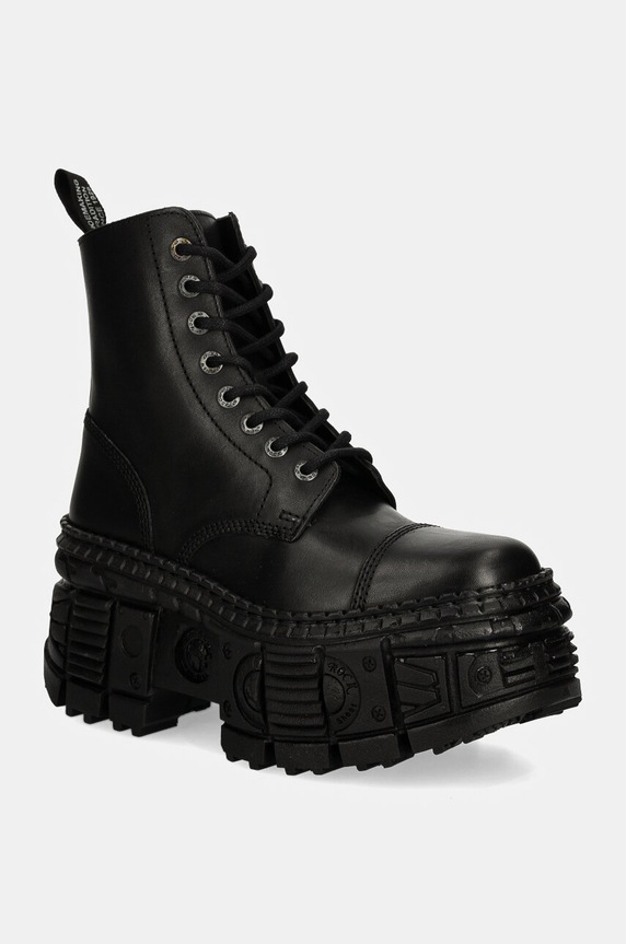 New Rock bocanci de piele CRUST NEGRO + TANK CASCO NEGRO cu snur negru M.WALL083C.S5