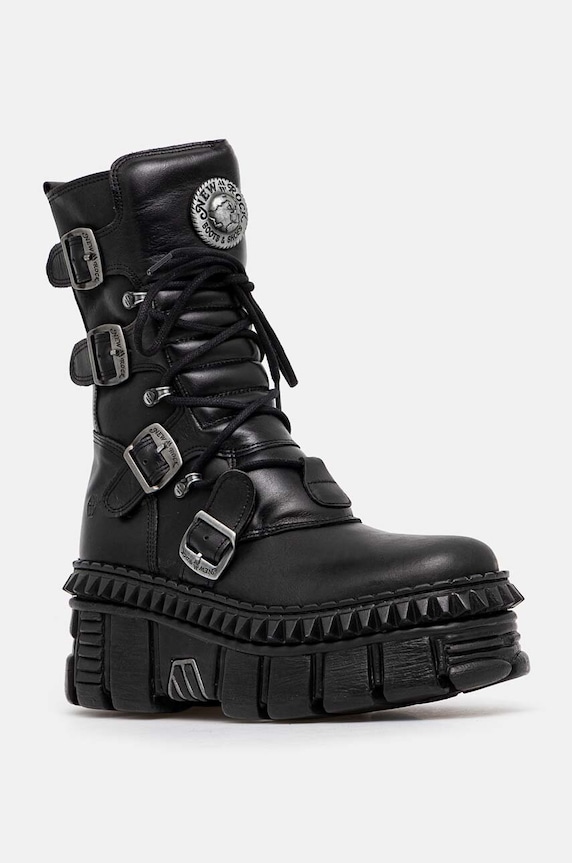 New Rock leather ankle boots grain leather black M.WALL373.S6