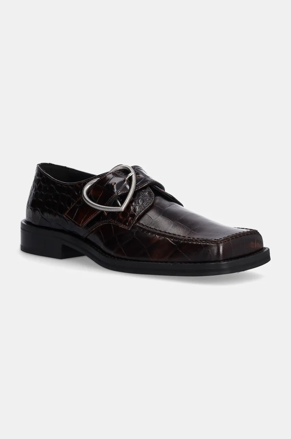 Martine Rose półbuty skórzane Square Toe Buckle Loafer płaski brązowy 1055LE01710W