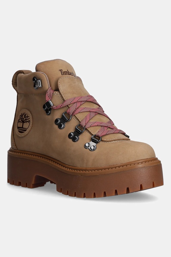 Čizme od nubuk kože Timberland Stone Street na vezanje smeđa TB0A27VJEN31