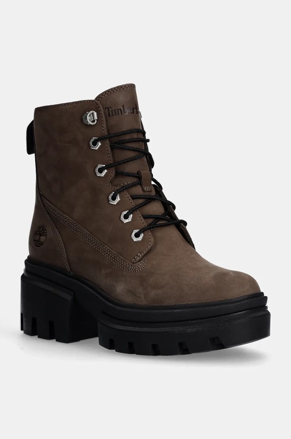 Čizme od nubuk kože Timberland Everleigh na vezanje smeđa TB0A2EGSEM51