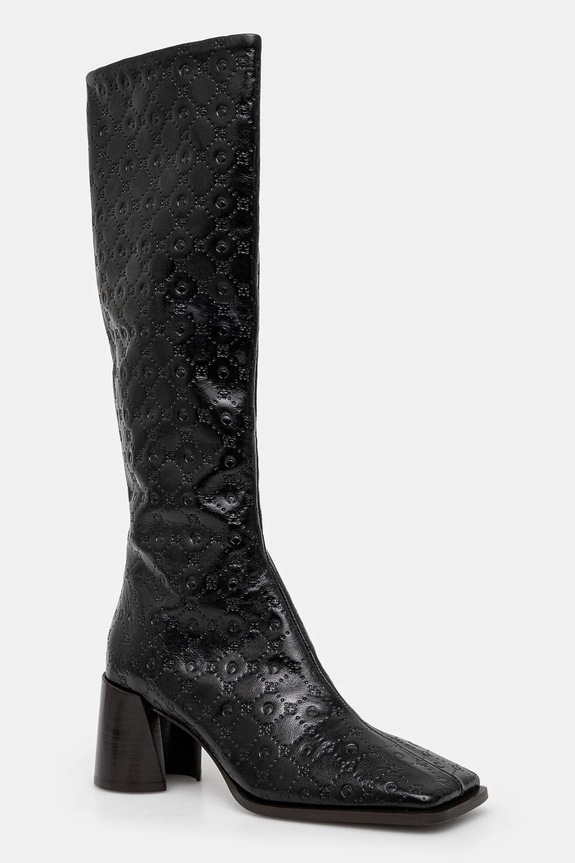 Kožené čižmy Marine Serre Moonogram Embossed Leather Ms Block High nezateplené čierna WFW038A.CLEA0051