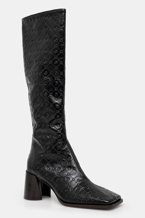 Kožené čižmy Marine Serre Moonogram Embossed Leather Ms Block High nezateplené čierna WFW038A.CLEA0051