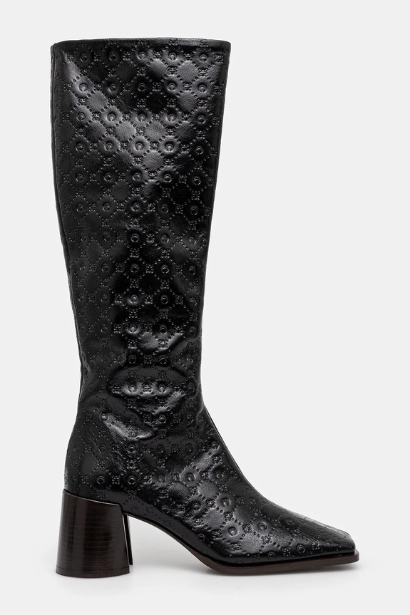 Kožené čižmy Marine Serre Moonogram Embossed Leather Ms Block High WFW038A.CLEA0051 čierna AW24