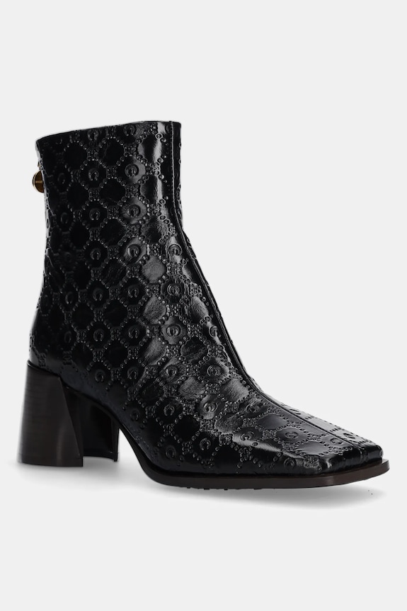 Marine Serre botki skórzane Moonogram Embossed Leather Ms Block nieocieplane czarny WFW037A.CLEA0051