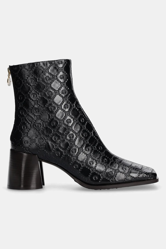 Marine Serre botki skórzane Moonogram Embossed Leather Ms Block WFW037A.CLEA0051 czarny AW24