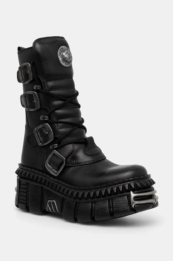 New Rock bőr csizma ITALI NEGRO NOMADA + TOWER CASCO + ACERO PICOS platform fekete M.WALL373.S10