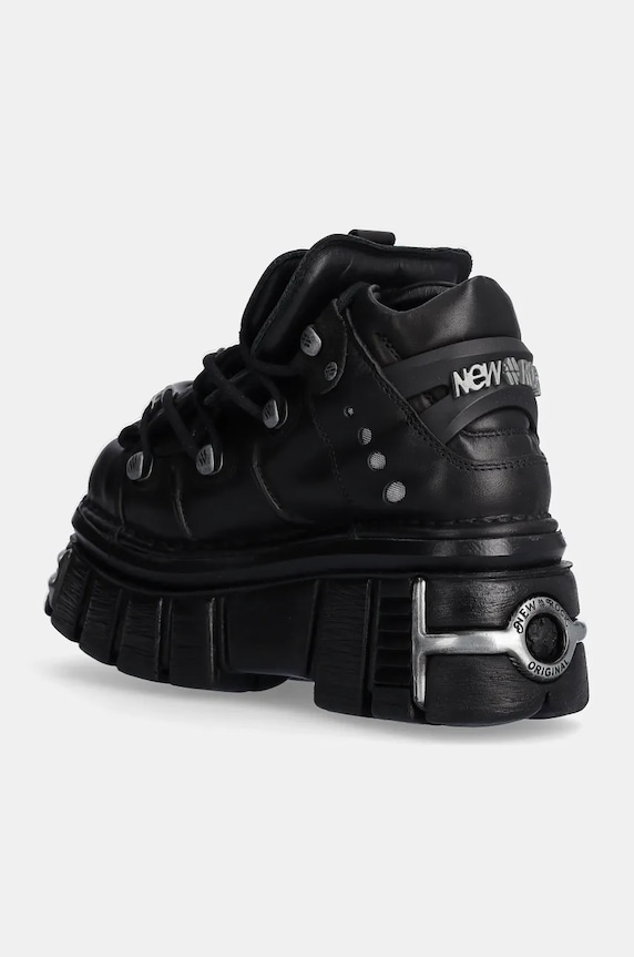 Scarpe New Rock sneakers in pelle Nomada Negro + Tower Negro Lateral E14 Acero M.106.S112 nero