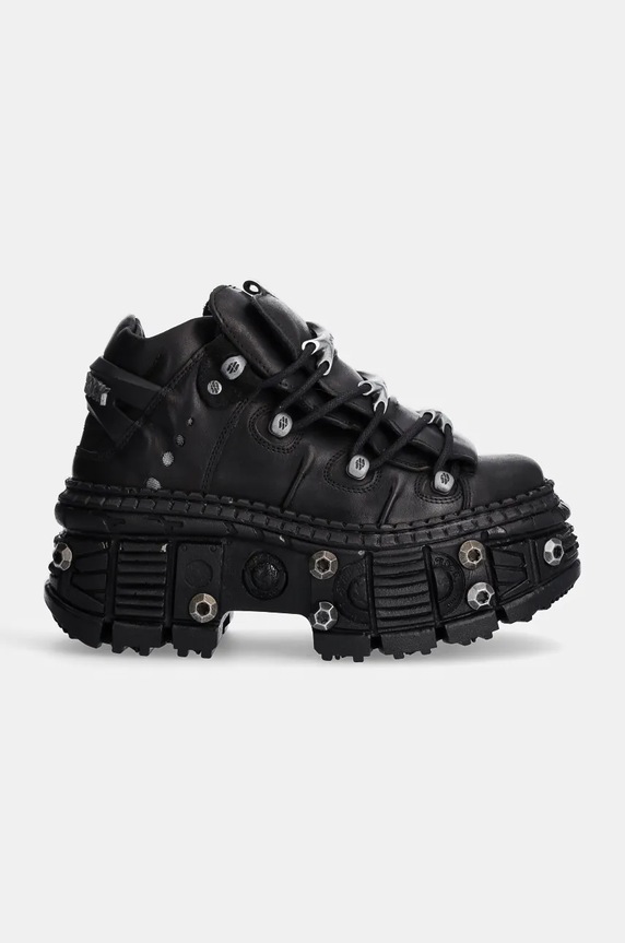 New Rock sneakersy skórzane Crust Negro + Tank Casco Negro M.WALL106.S25 czarny SS26