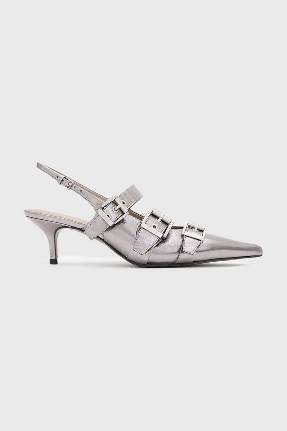 AllSaints szpilki skórzane Grace Buckle Heel 5-8 cm srebrny W150FB