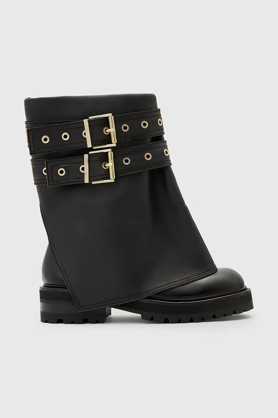 AllSaints botki skórzane Drew Boot płaski czarny W158FB
