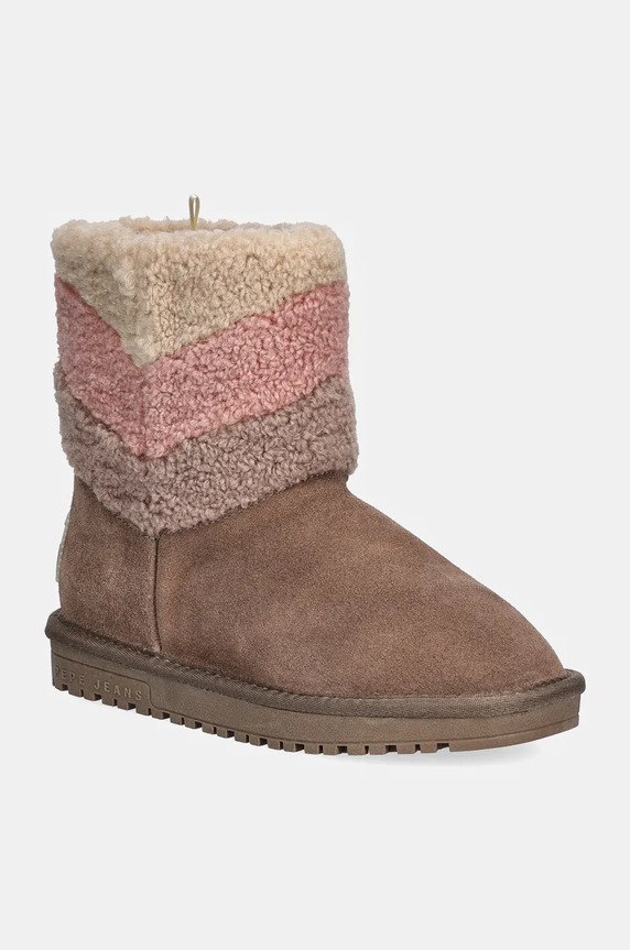 Παιδικές μπότες χιονιού Pepe Jeans DISS FUR δέρμα σαμουά μπεζ PGS50201