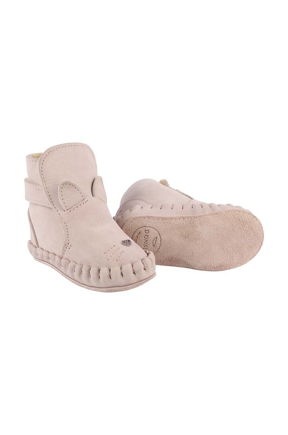Donsje incaltaminte din piele pentru bebelusi Kapi Classic Booties Cat piele întoarsă bej 1028003.