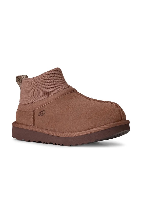 UGG cizme de zăpadă din piele întoarsă pentru copii KIDS' CLASSIC ULTRA STRETCH CUFF 1157702K maro AW25