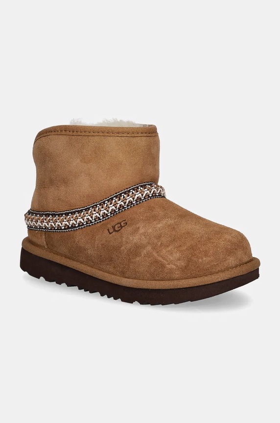Dječje cipele za snijeg od brušene kože UGG KIDS CLASSIC MINI CRESCENT bez kopčanja smeđa 1157697K
