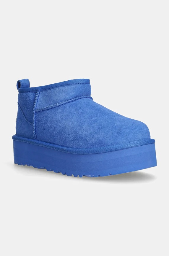 Dječje cipele za snijeg od brušene kože UGG KIDS CLASSIC ULTRA MINI PLATFORM bez kopčanja plava 1157791K.K