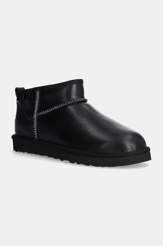 Kožené snehule UGG Classic Ultra Mini Lthr Regen zateplené čierna 1158191.BLK